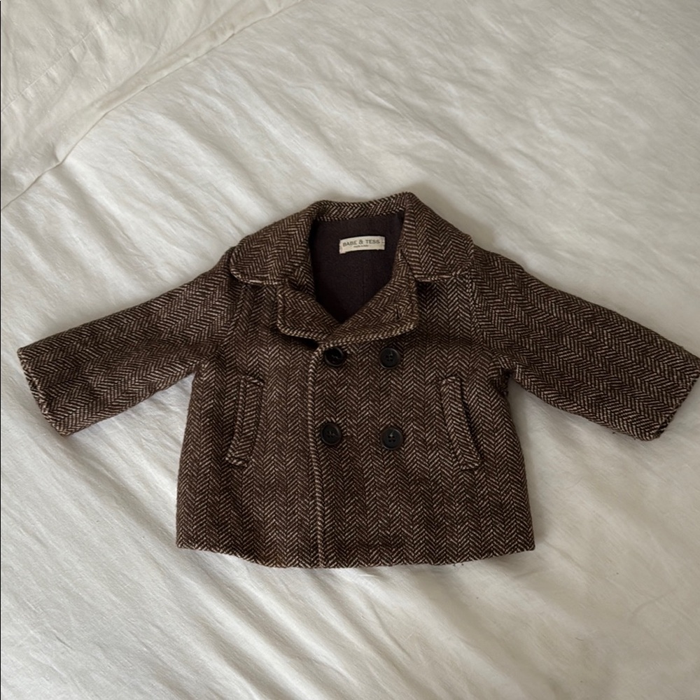 Babe & Tess Brown Herringbone Kids Coat
